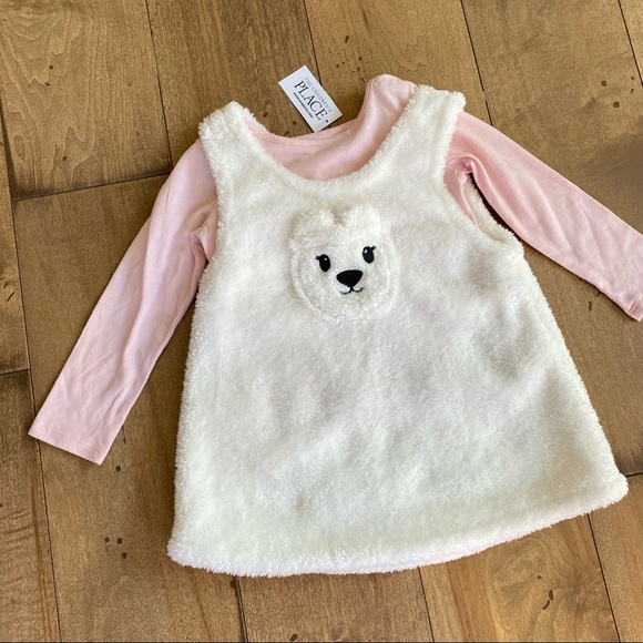The Children's Place Other - The Children’s Place Toddler Bear Sherpa Skirtall Outfit Set White Pink 12-18M